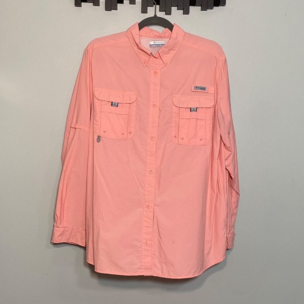 Columbia Mens XL Coral Long Sleeve Performance Fishing Shirt